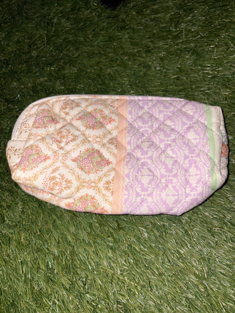 Quilted Floral Cosmetic Pouch in Lavender and Cream